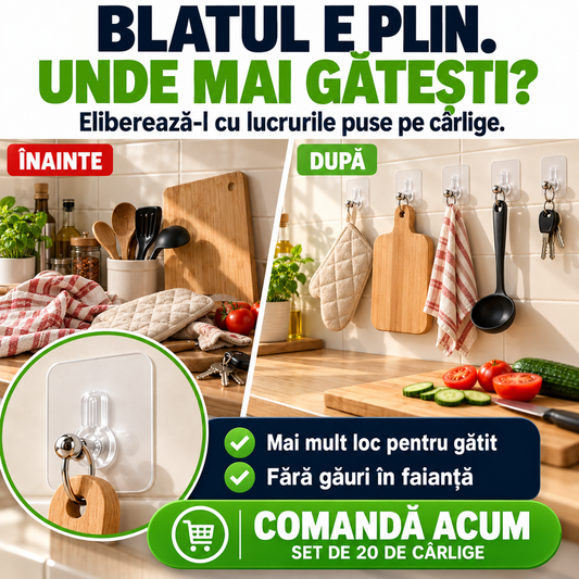 Cârlige Autoadezive cu Fixare Puternică - SET - 20 buc