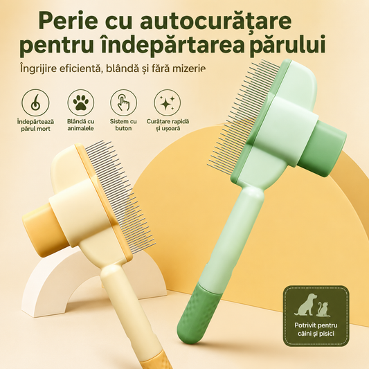 Perie cu autocurățare pentru câini și pisici