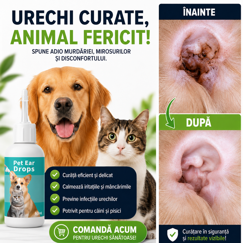 🌿Picături Curățare Urechi pentru Câini și Pisici