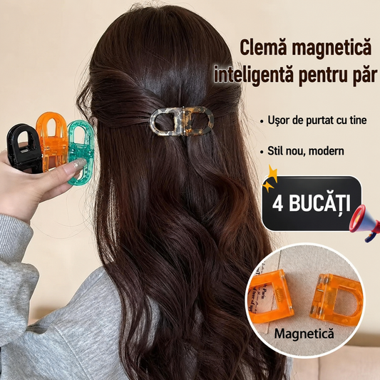 Set 4 agrafe de par, prindere magnetica - coafură rapidă, fără agrafe care trag sau alunecă