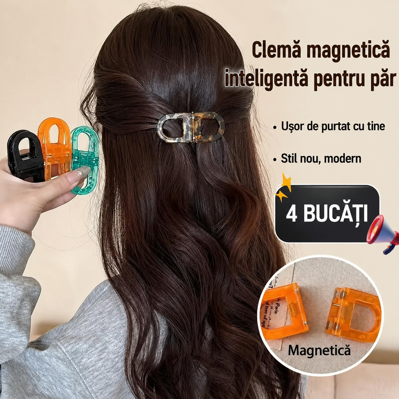 Set 4 agrafe de par, prindere magnetica - coafură rapidă, fără agrafe care trag sau alunecă