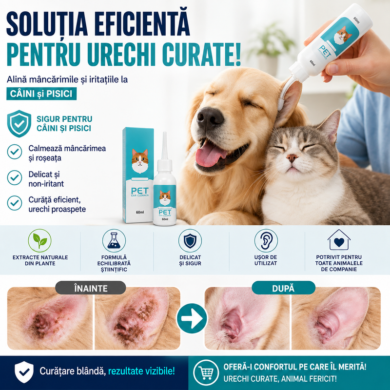 🌿Picături Curățare Urechi pentru Câini și Pisici