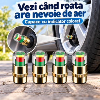 SET 4 Capace Valve cu Indicator Presiune pentru Anvelope