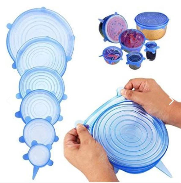 Capace Universale din Silicon Elastic 6/set - Reutilizabile, Etanșe, pentru Vase și Recipiente de Diferite Dimensiuni