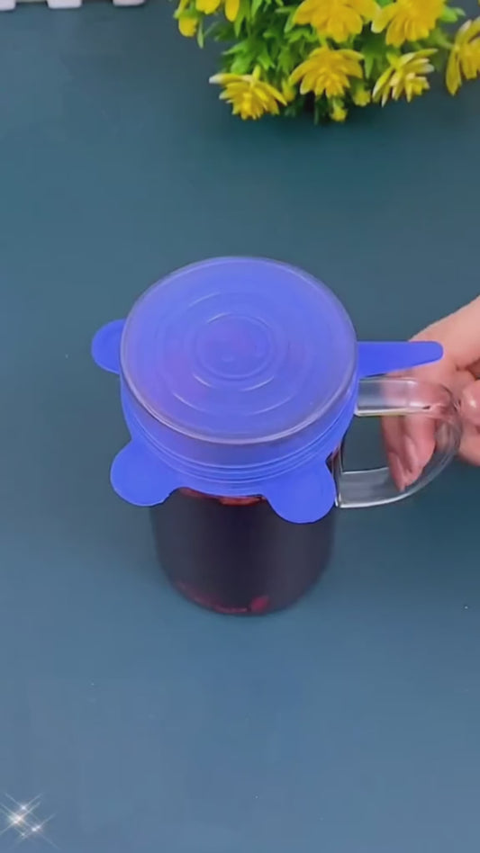 Capace Universale din Silicon Elastic 6/set - Reutilizabile, Etanșe, pentru Vase și Recipiente de Diferite Dimensiuni